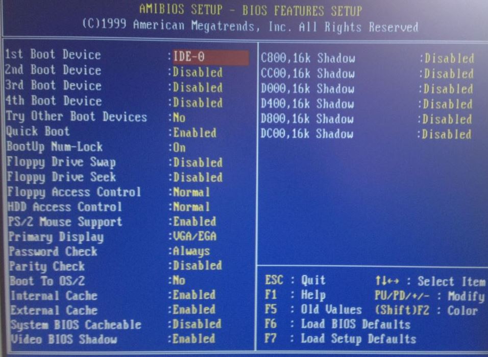 Cache enabled. BIOS features Setup. Boot other device. Видео-BIOS. IBM BIOS.